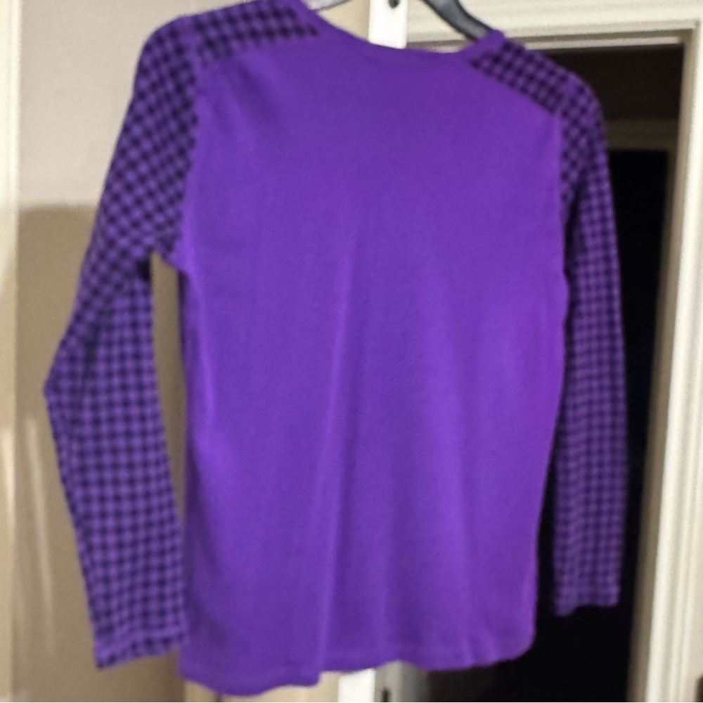 Chaps Purple Checkered Long Sleeve Top - Picture 5 of 6